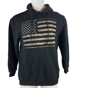 Buck Wear Sweatshirt Mens XL American Flag Wood Camo Hunting Black (809)